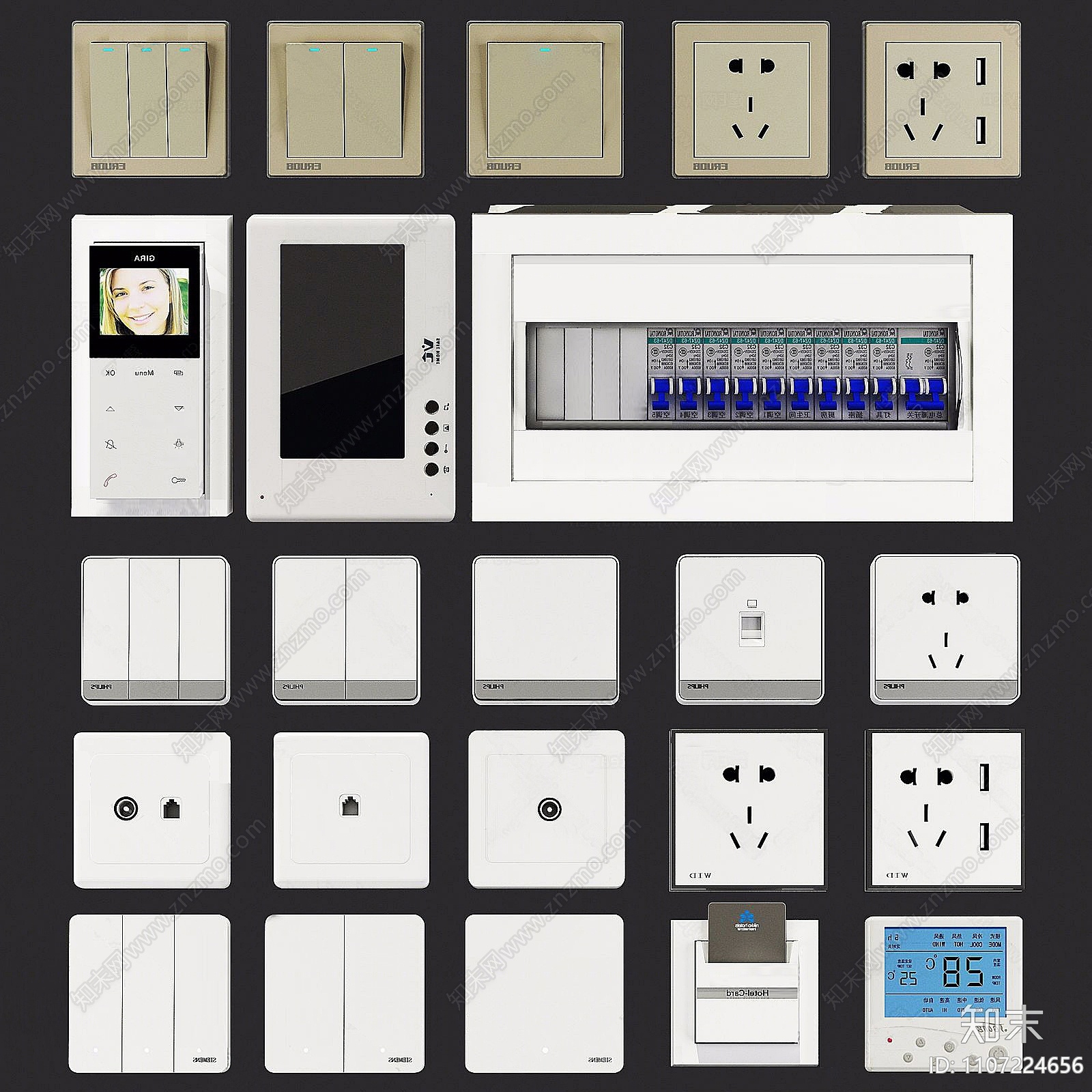 现代开关插座组合SU模型下载【ID:1107224656】