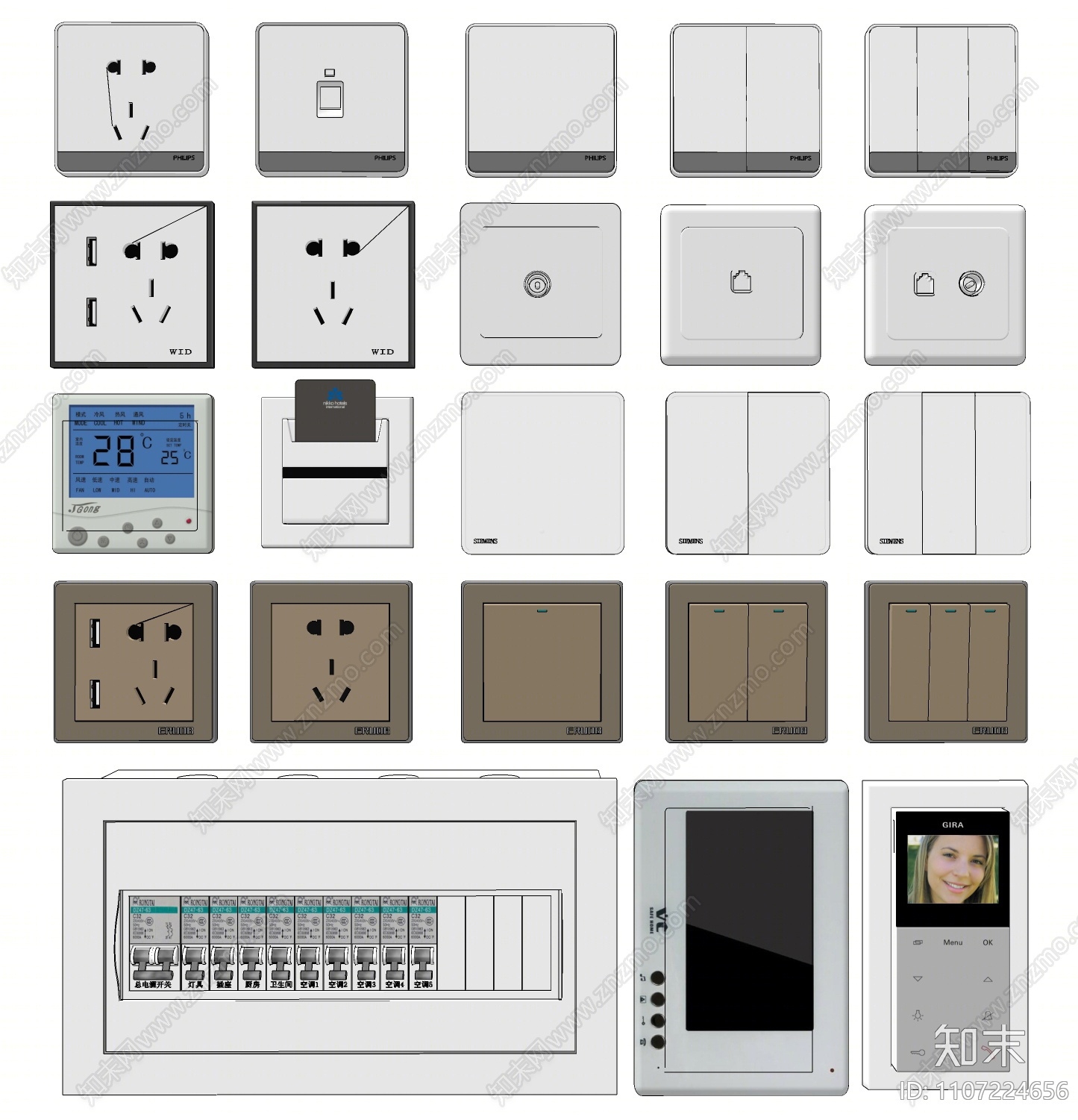 现代开关插座组合SU模型下载【ID:1107224656】