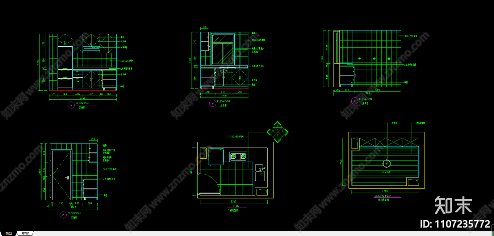 L型厨房设计方案施工图下载【ID:1107235772】