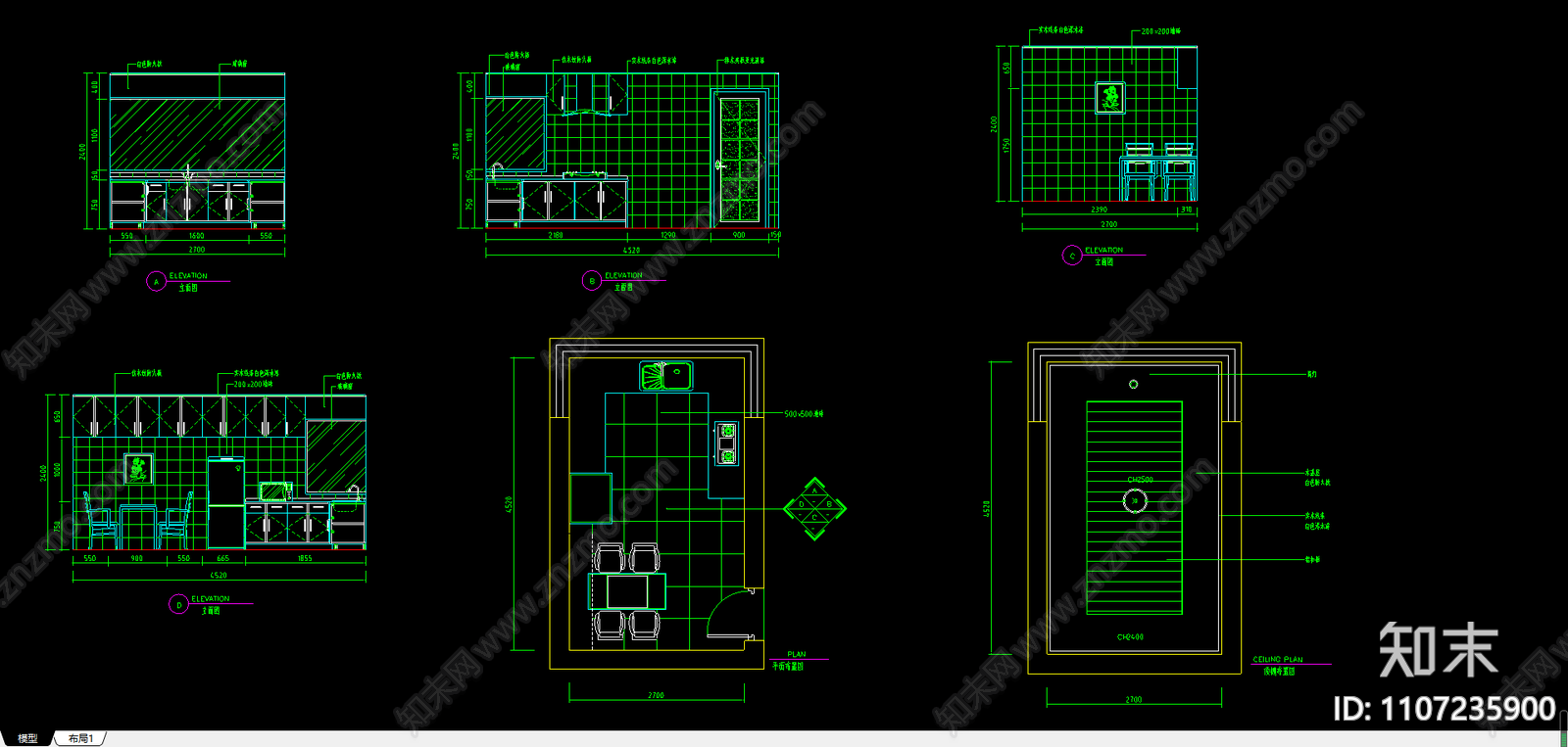 厨房设计方施工图下载【ID:1107235900】
