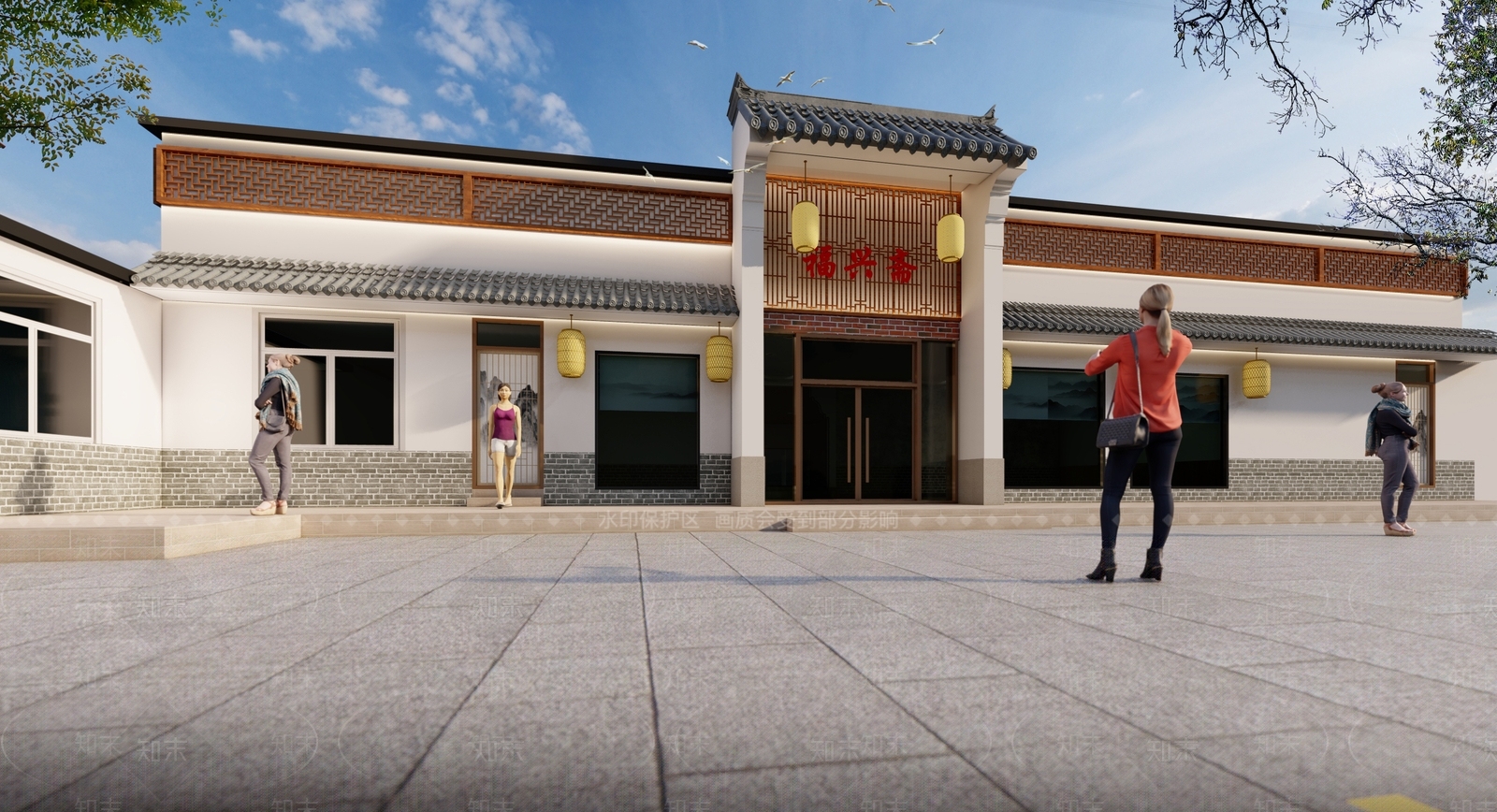 新中式餐饮建筑门头门面SU模型下载【ID:1107242045】
