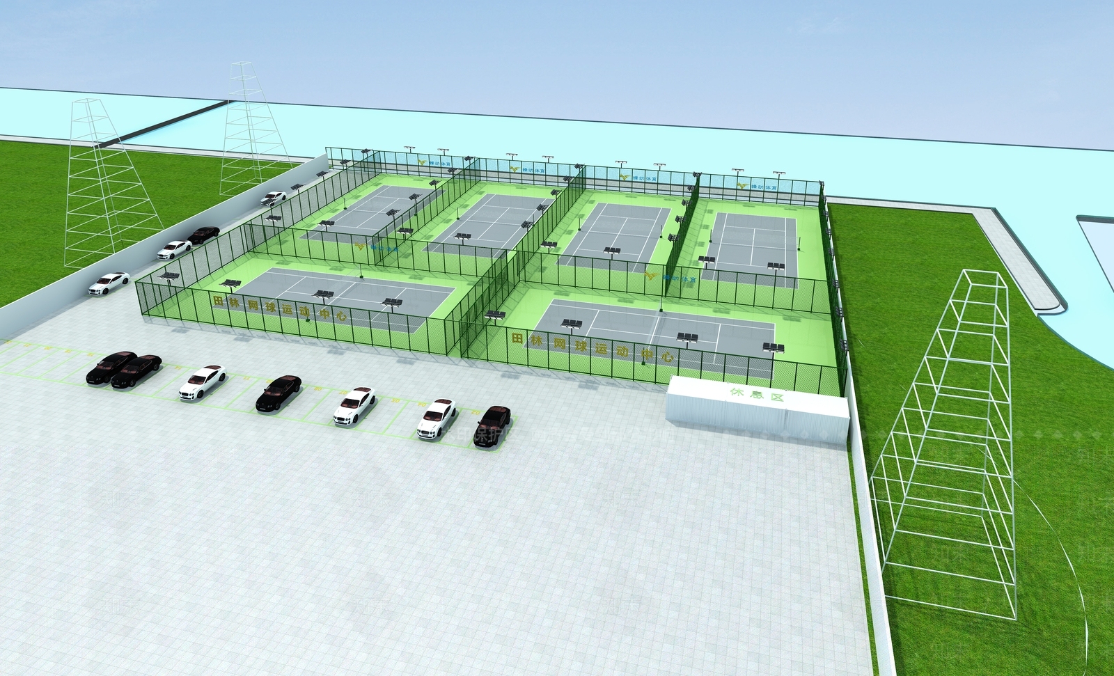 现代室外网球场3D模型下载【ID:1107245670】