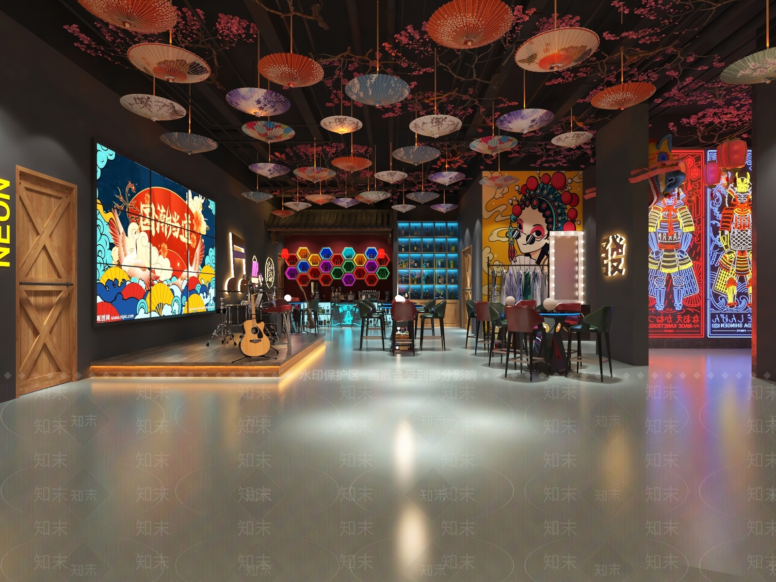 现代国潮音乐餐厅3D模型下载【ID:1107247261】