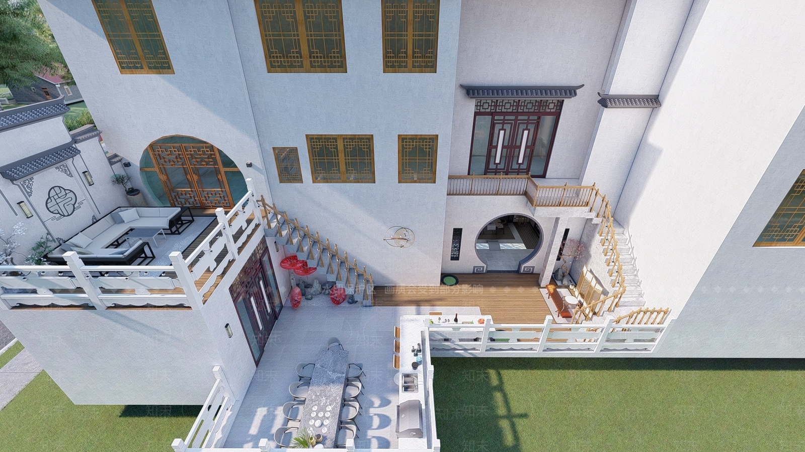 新中式民宿建筑SU模型下载【ID:1107248022】