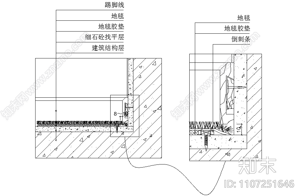 地毯地面木踢脚做法大样施工图下载【ID:1107251646】