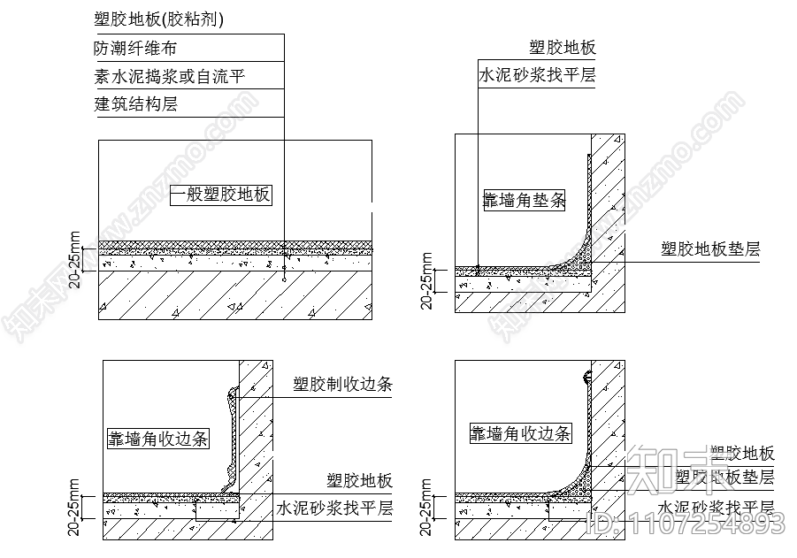地面地胶板踢脚线施工大样施工图下载【ID:1107254893】