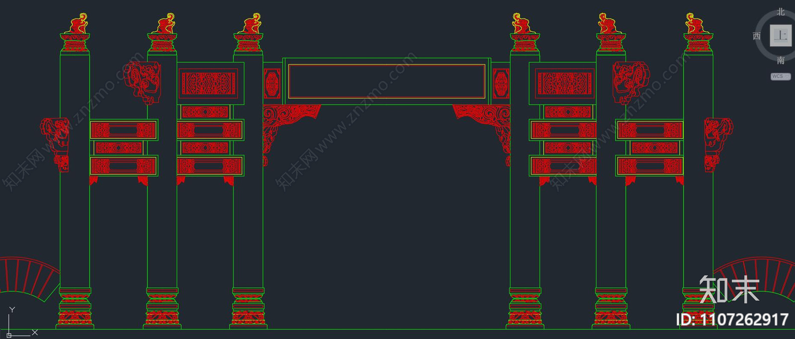 中式古建筑牌坊入口平面立面图纸cad施工图下载【ID:1107262917】