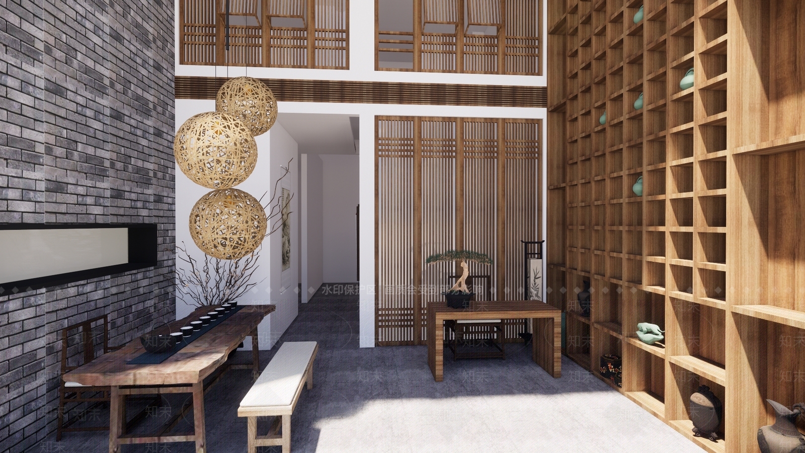 新中式风格茶叶茶具专卖店SU模型下载【ID:1107270387】