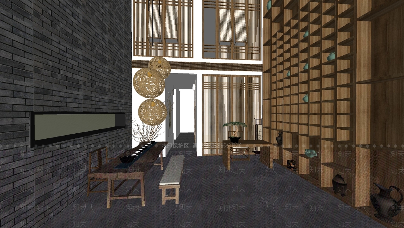 新中式风格茶叶茶具专卖店SU模型下载【ID:1107270387】