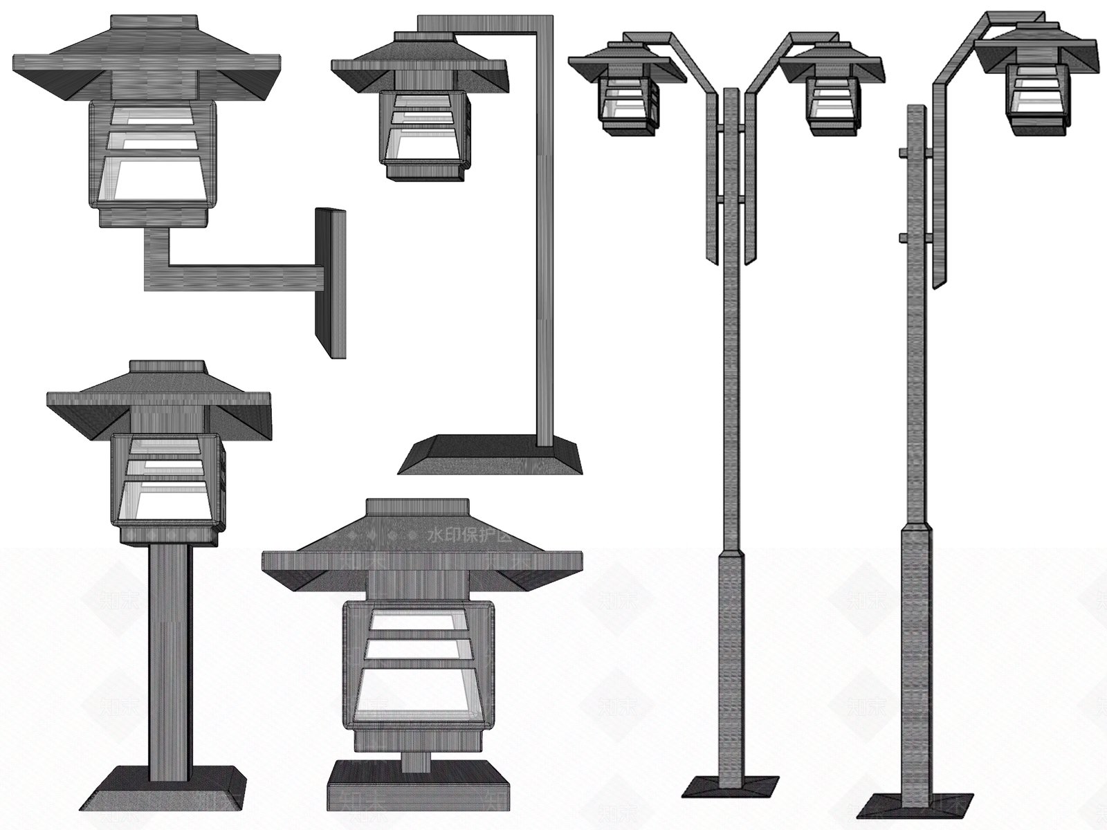 新中式草坪灯SU模型下载【ID:1107270825】