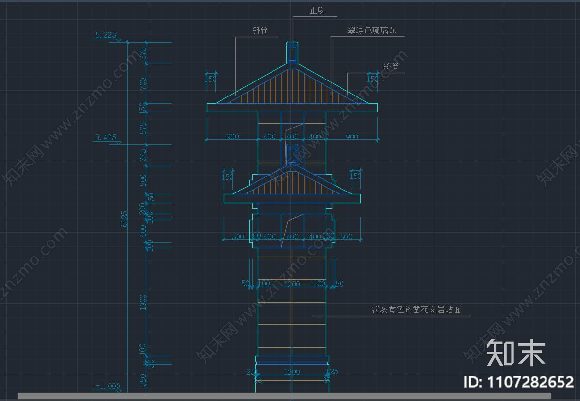 中式牌坊平面立面剖面大样施工图cad施工图下载【ID:1107282652】