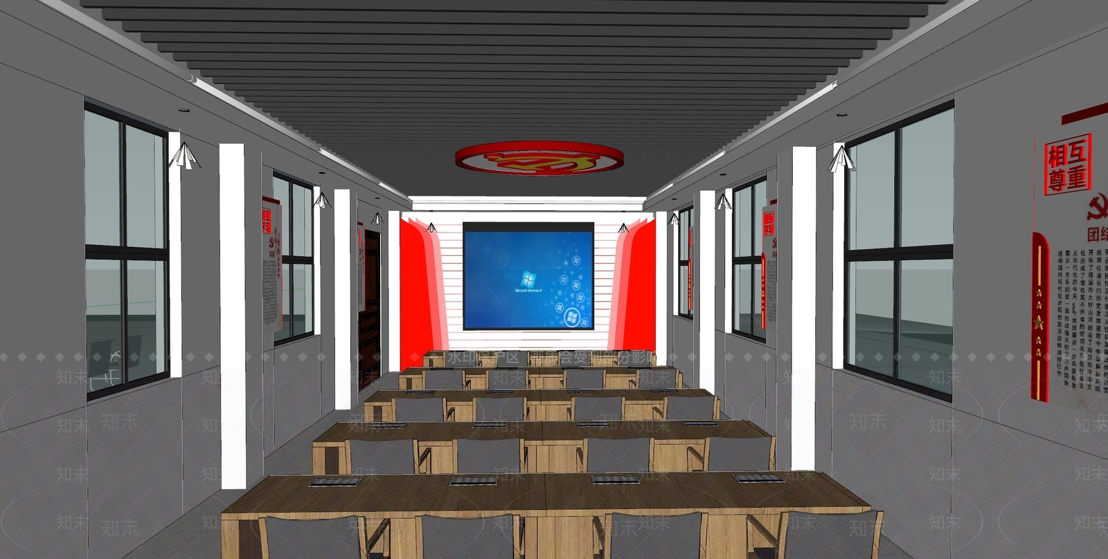 新中式党建报告厅SU模型下载【ID:1107285006】