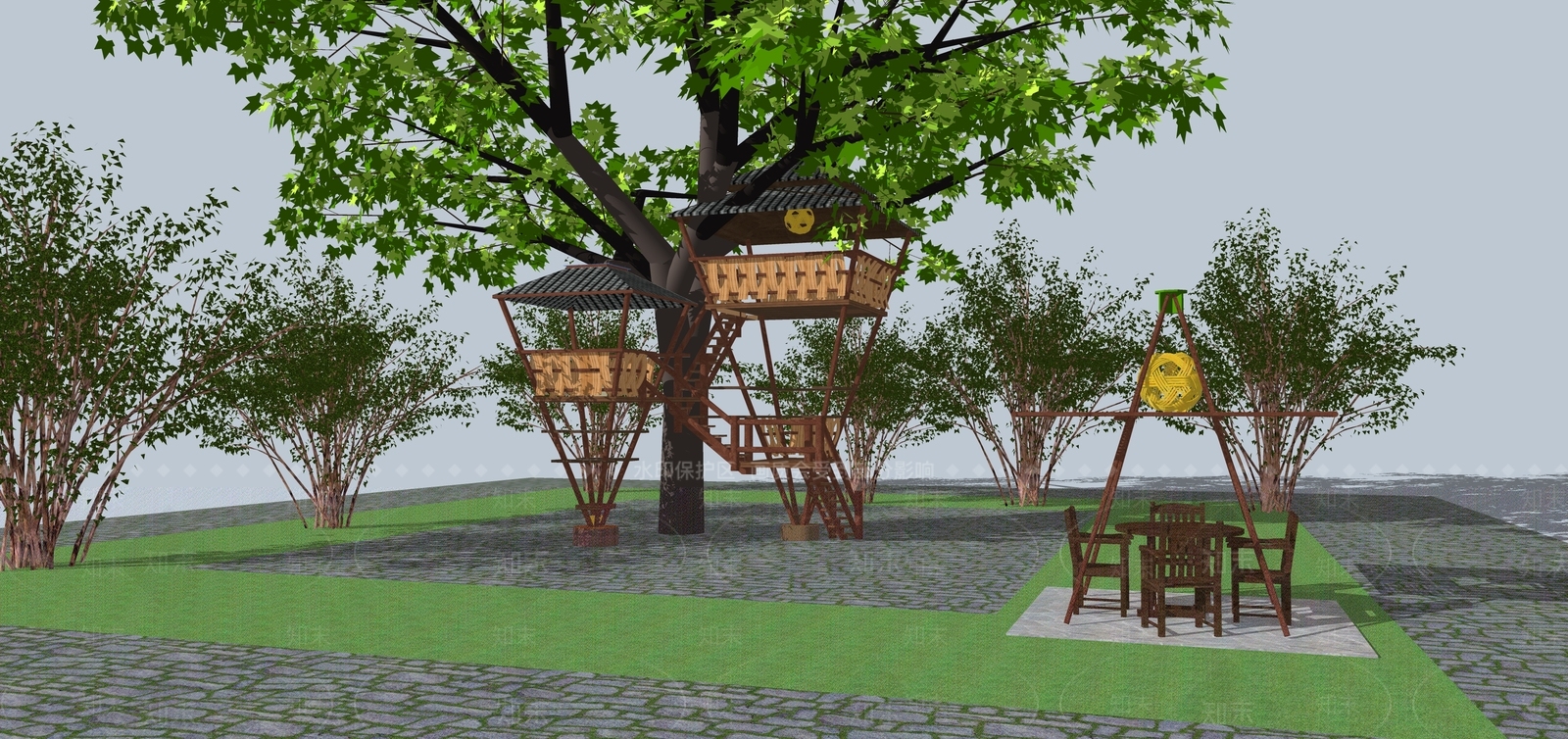现代景观树屋SU模型下载【ID:1107298668】