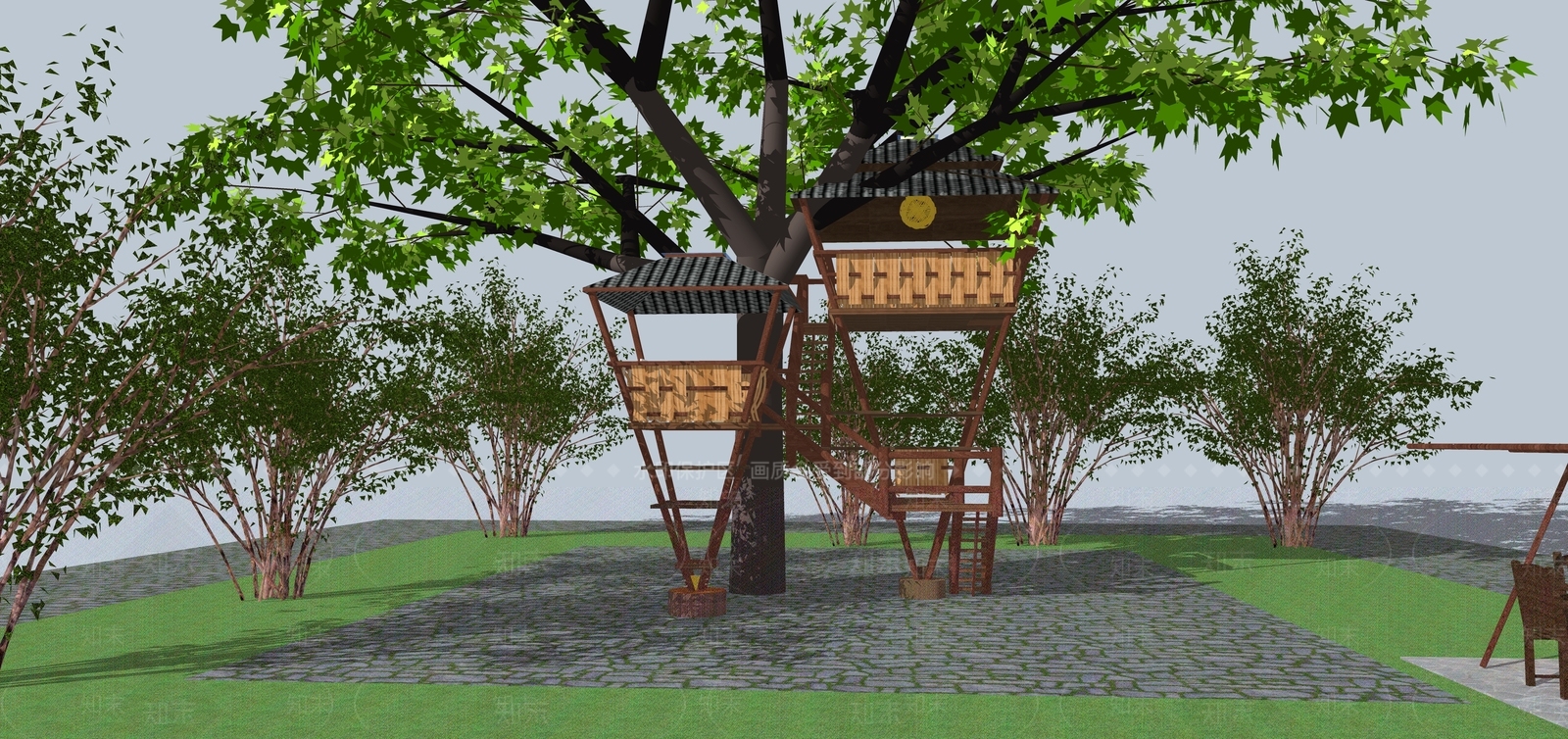 现代景观树屋SU模型下载【ID:1107298668】