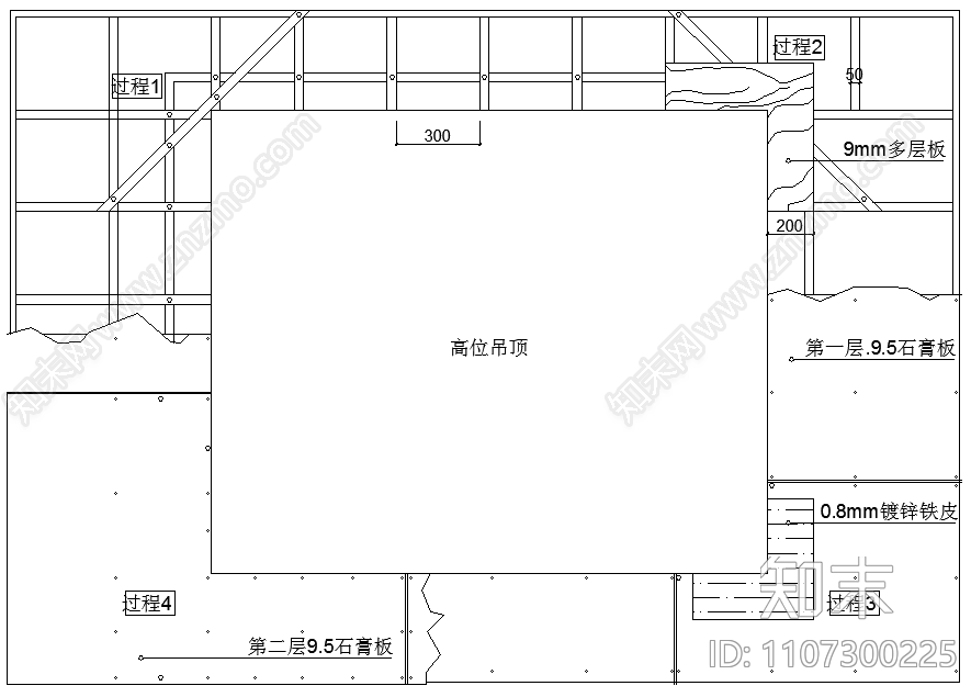 叠级吊顶防开裂加固节点施工图下载【ID:1107300225】