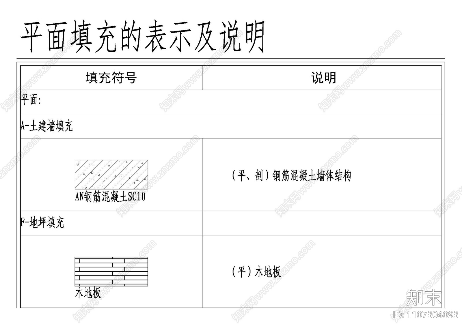 图纸图案填充表示及说明cad施工图下载【ID:1107304093】