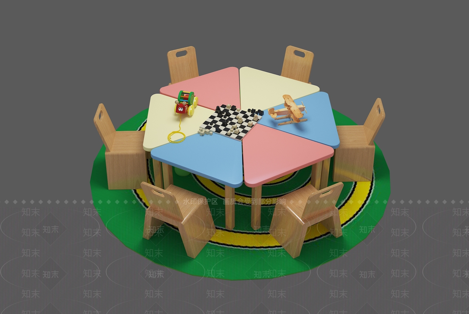 现代儿童桌椅组合3D模型下载【ID:1107312600】