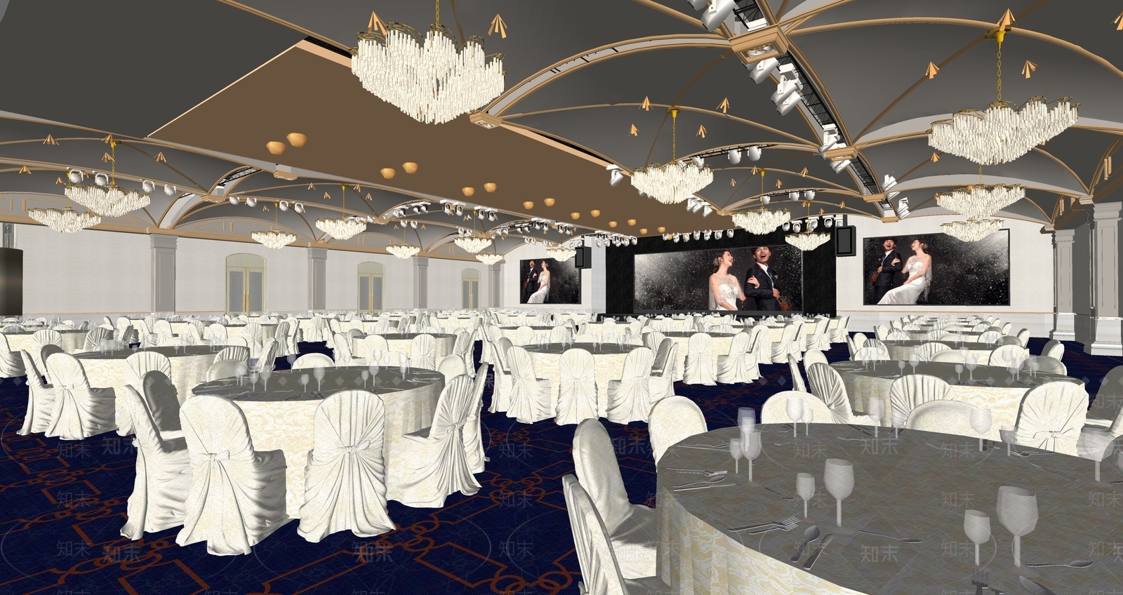欧式酒店宴会厅SU模型下载【ID:1107314169】
