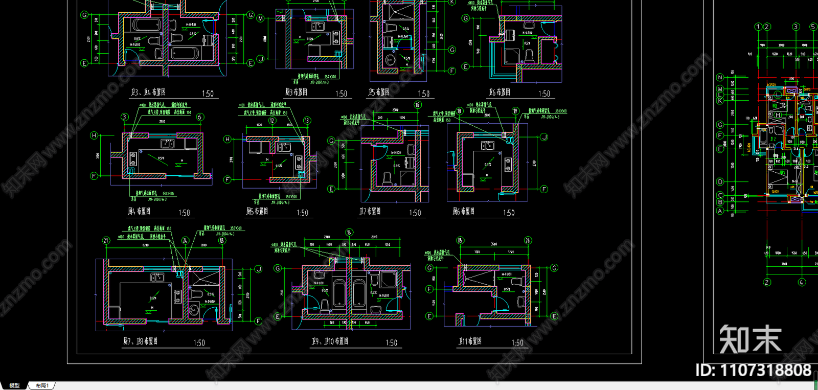 联体别墅建筑施工图施工图下载【ID:1107318808】