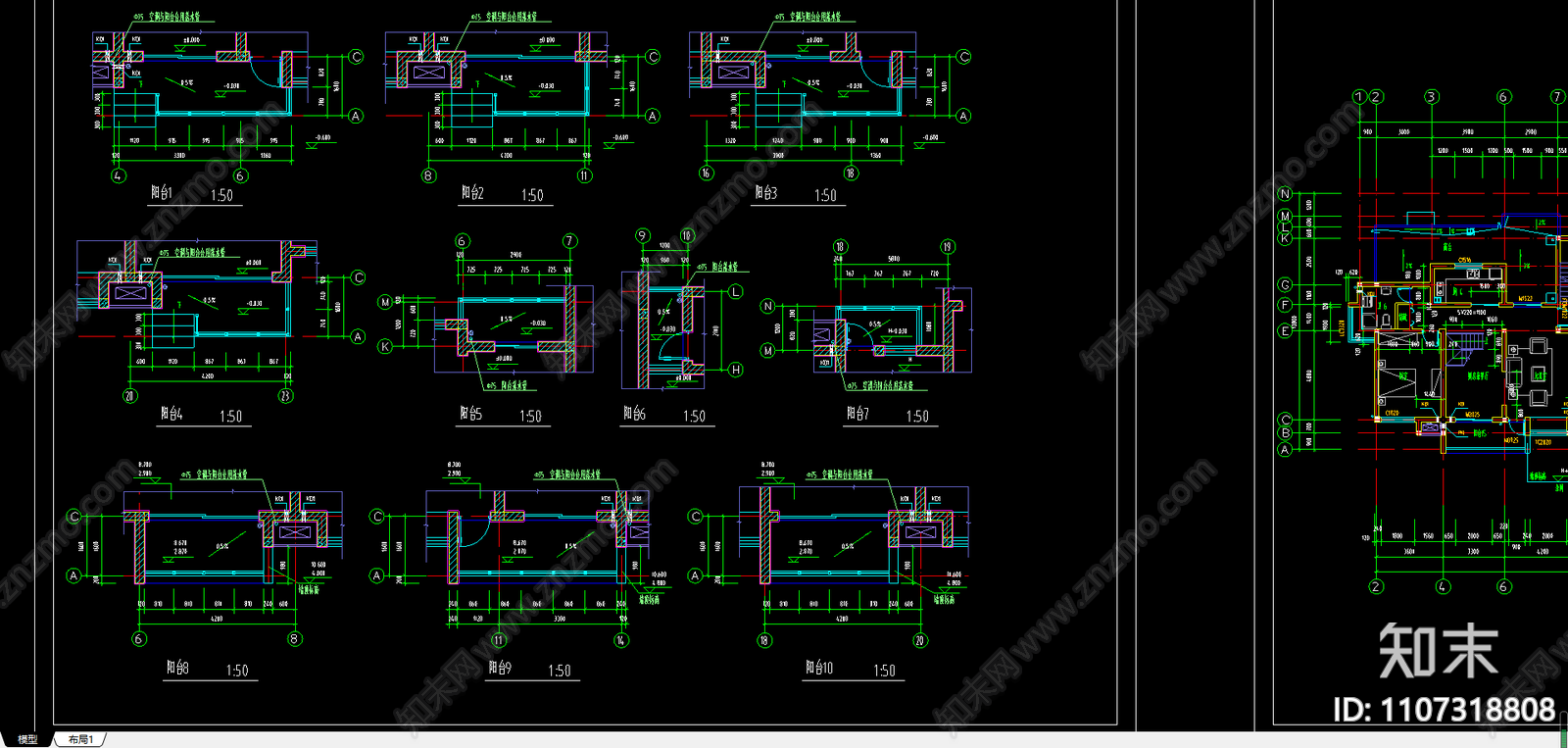 联体别墅建筑施工图施工图下载【ID:1107318808】