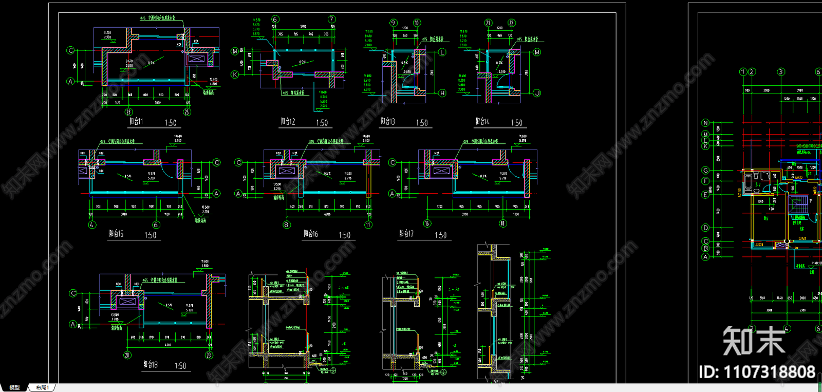 联体别墅建筑施工图施工图下载【ID:1107318808】