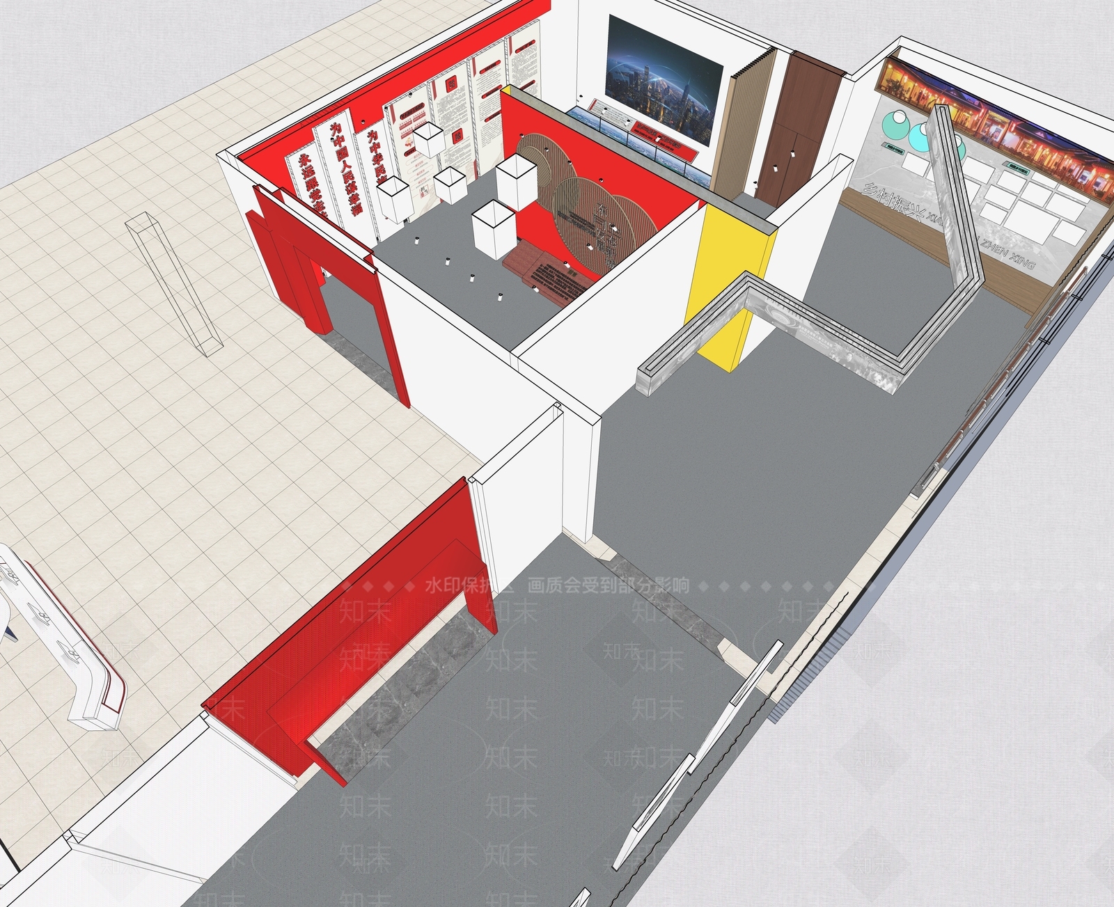 现代党建展厅SU模型下载【ID:1107326403】