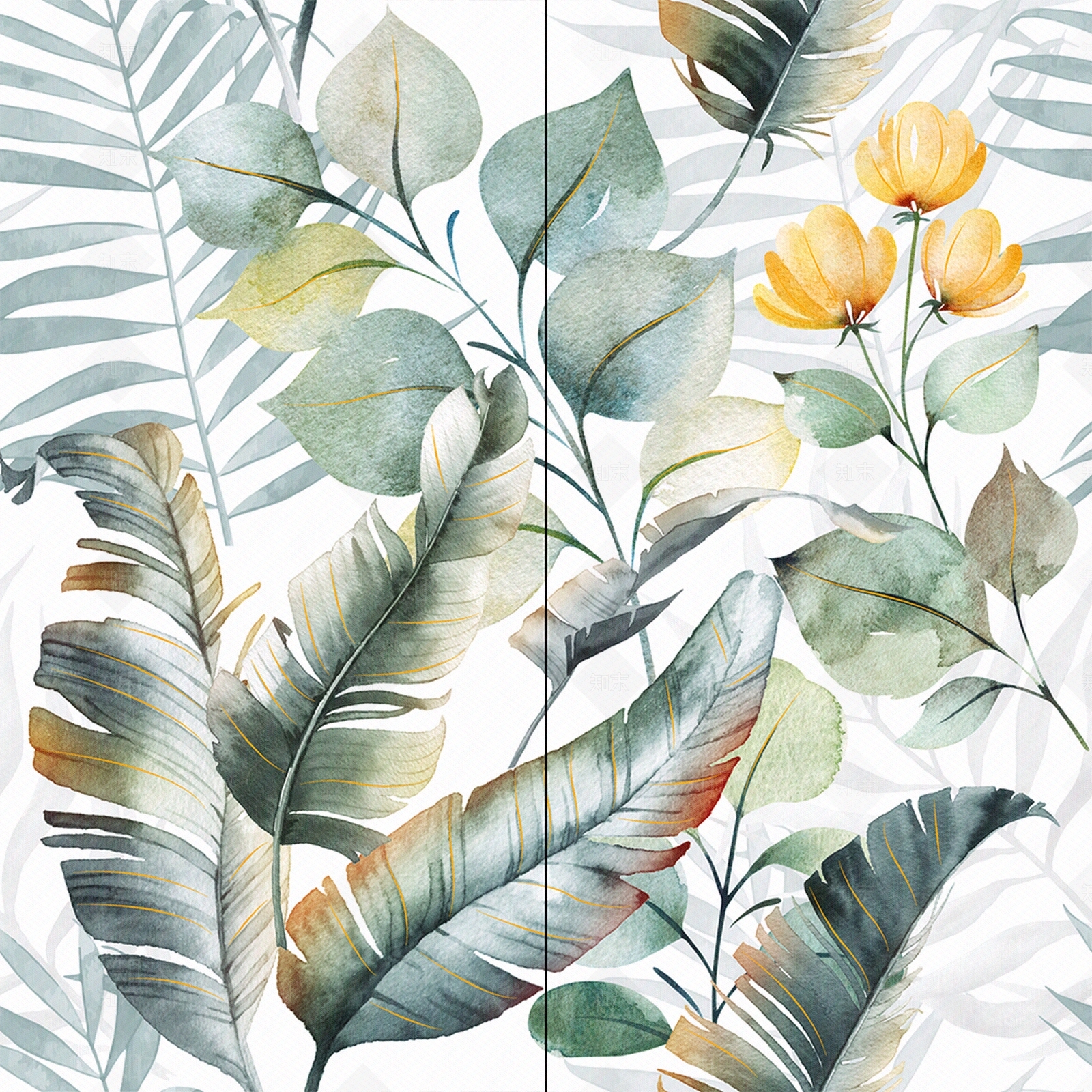 小清新水彩画花砖贴图下载【ID:1107329552】