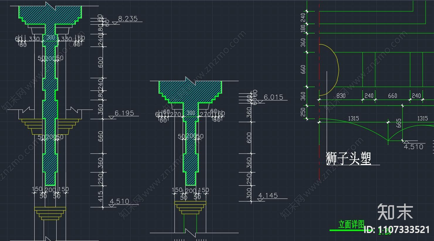 中式牌楼建筑平面立面剖面大样cad施工图下载【ID:1107333521】