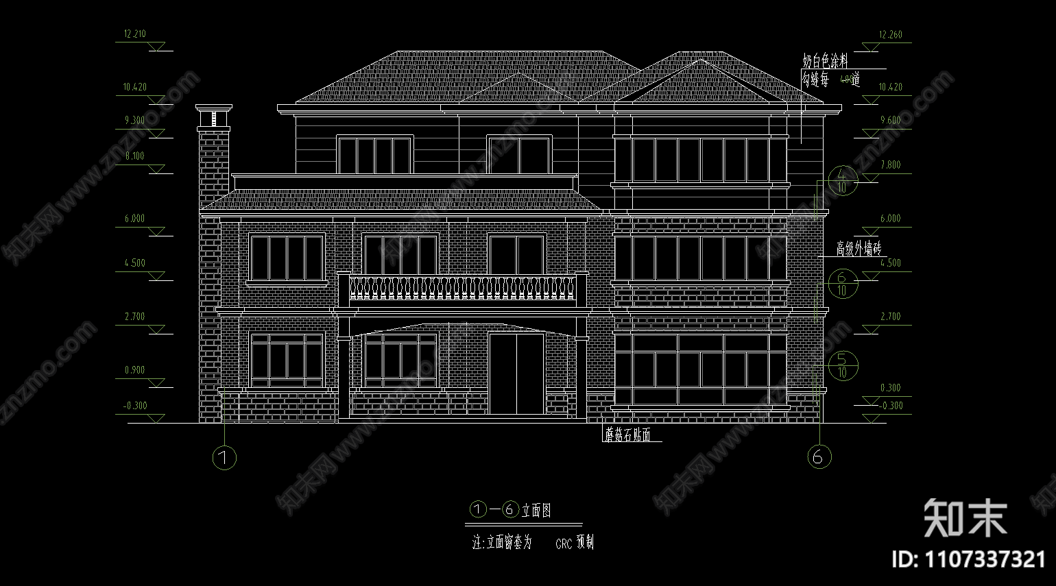 单体别墅建筑图cad施工图下载【ID:1107337321】