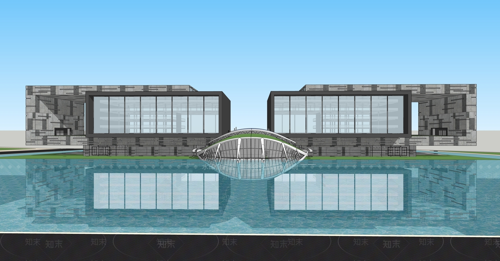 现代图书馆建筑SU模型下载【ID:1107339292】