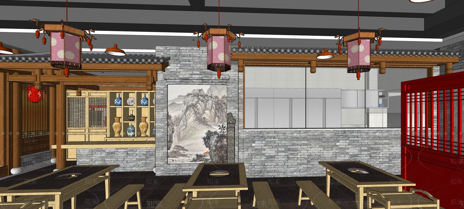 中式双层火锅店SU模型下载【ID:1109175494】