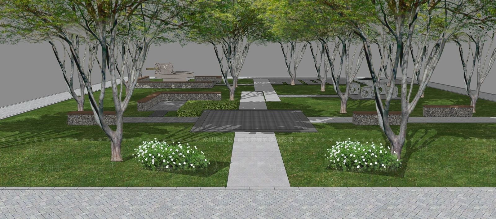 中式公园景观SU模型下载【ID:1107345108】