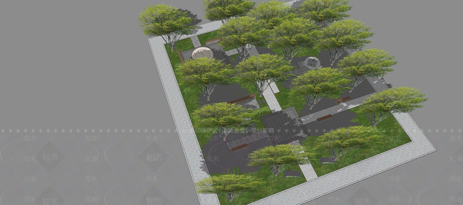 中式公园景观SU模型下载【ID:1107345108】
