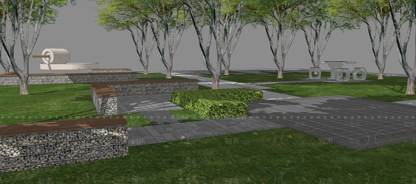 中式公园景观SU模型下载【ID:1107345108】