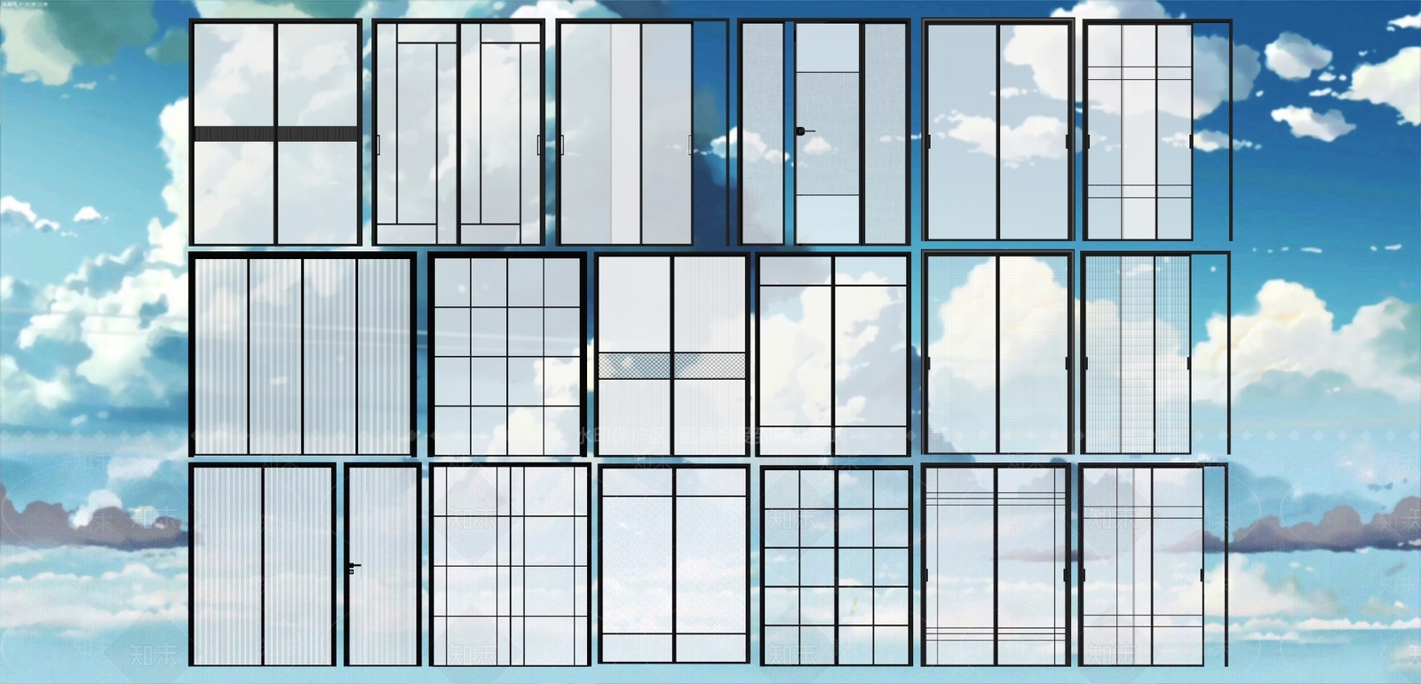 现代玻璃滑动推拉门SU模型下载【ID:1107350252】