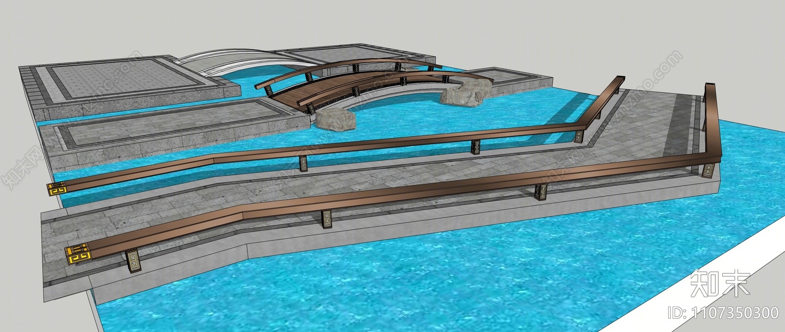 中式景观桥SU模型下载【ID:1107350300】