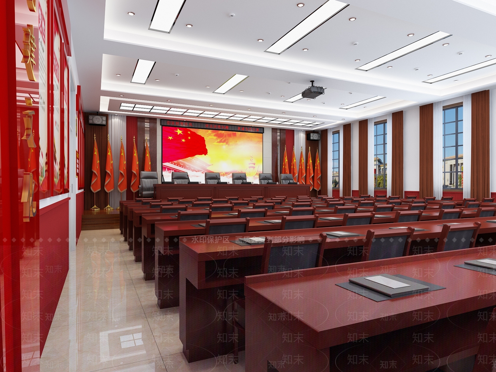 现代党建会议室3D模型下载【ID:1107355100】