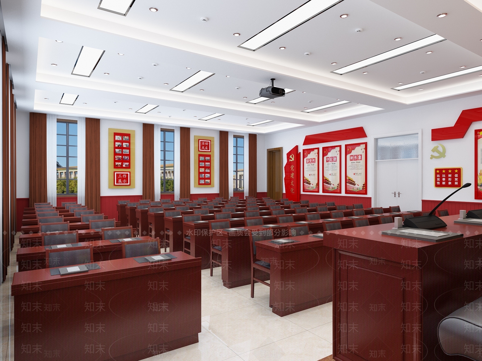 现代党建会议室3D模型下载【ID:1107355100】