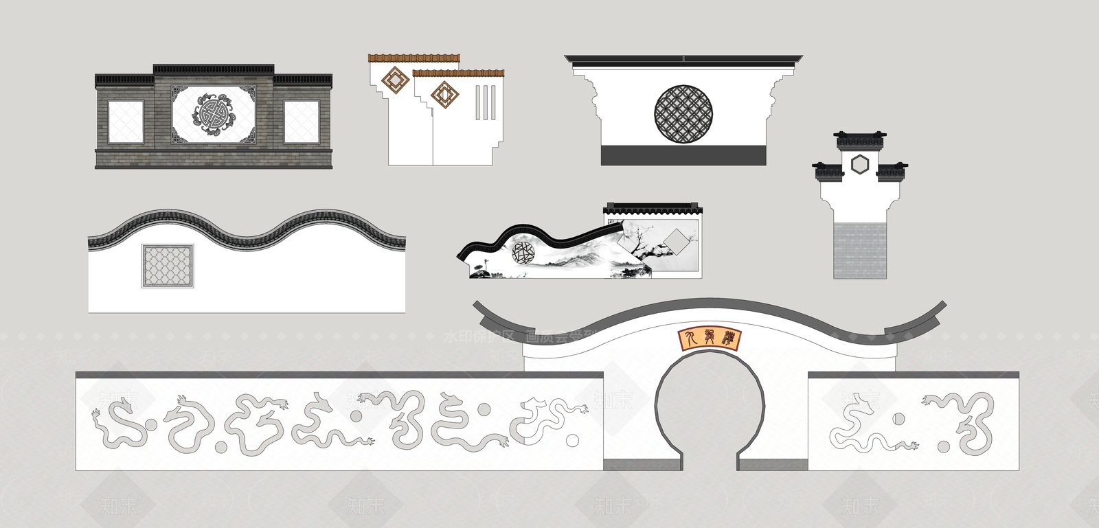 中式徽派马头墙SU模型下载【ID:1107356544】