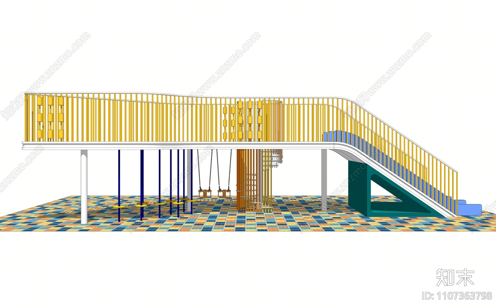 现代儿童滑梯SU模型下载【ID:1107363798】