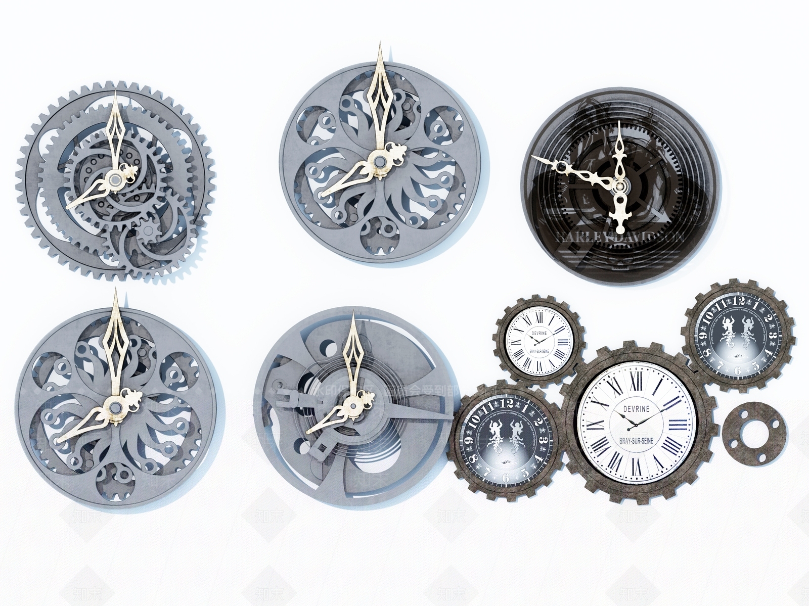 工业风机械齿轮挂钟3D模型下载【ID:1107365519】