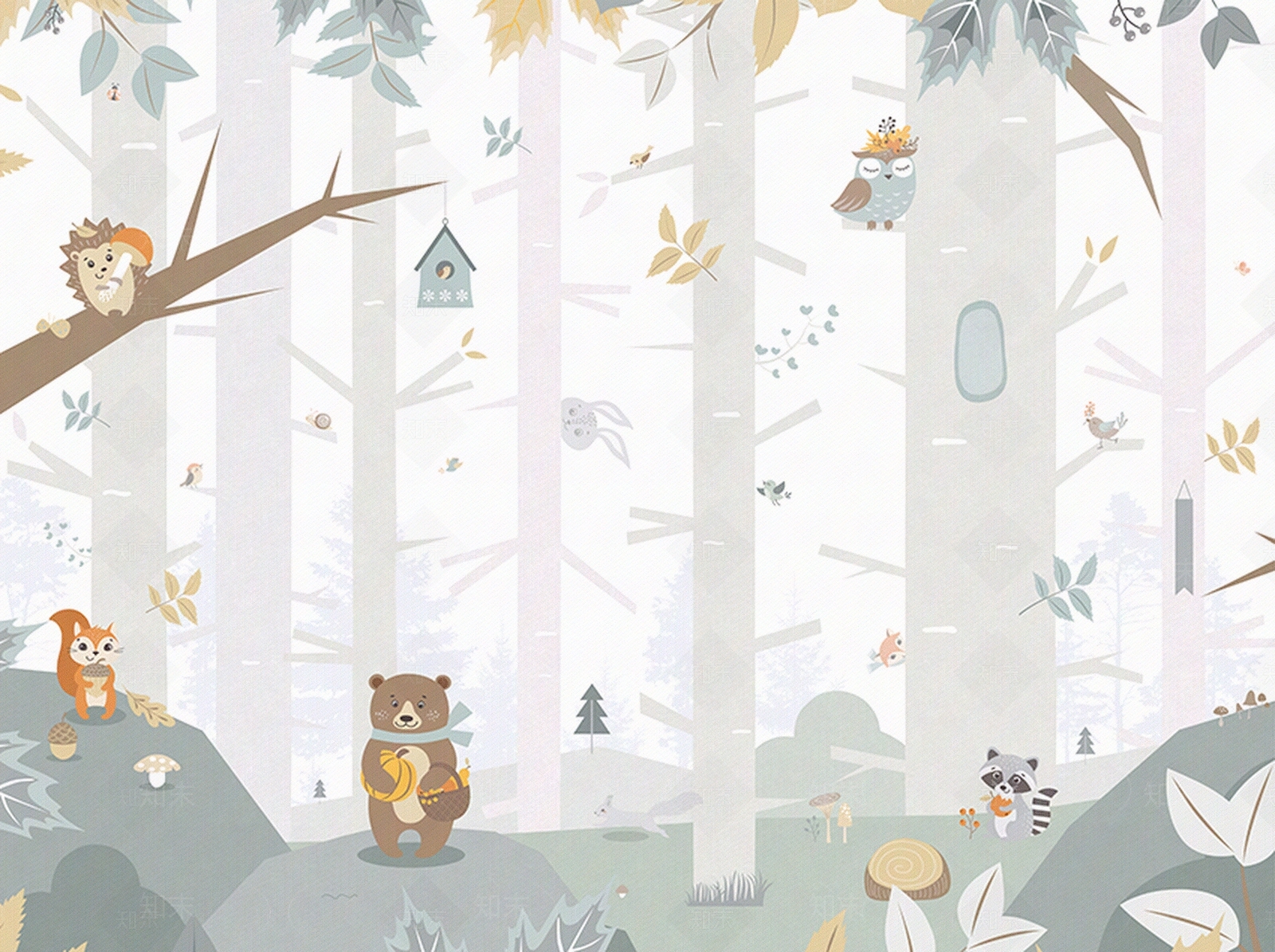 可爱风森林动物高清壁画贴图下载【ID:1107385256】