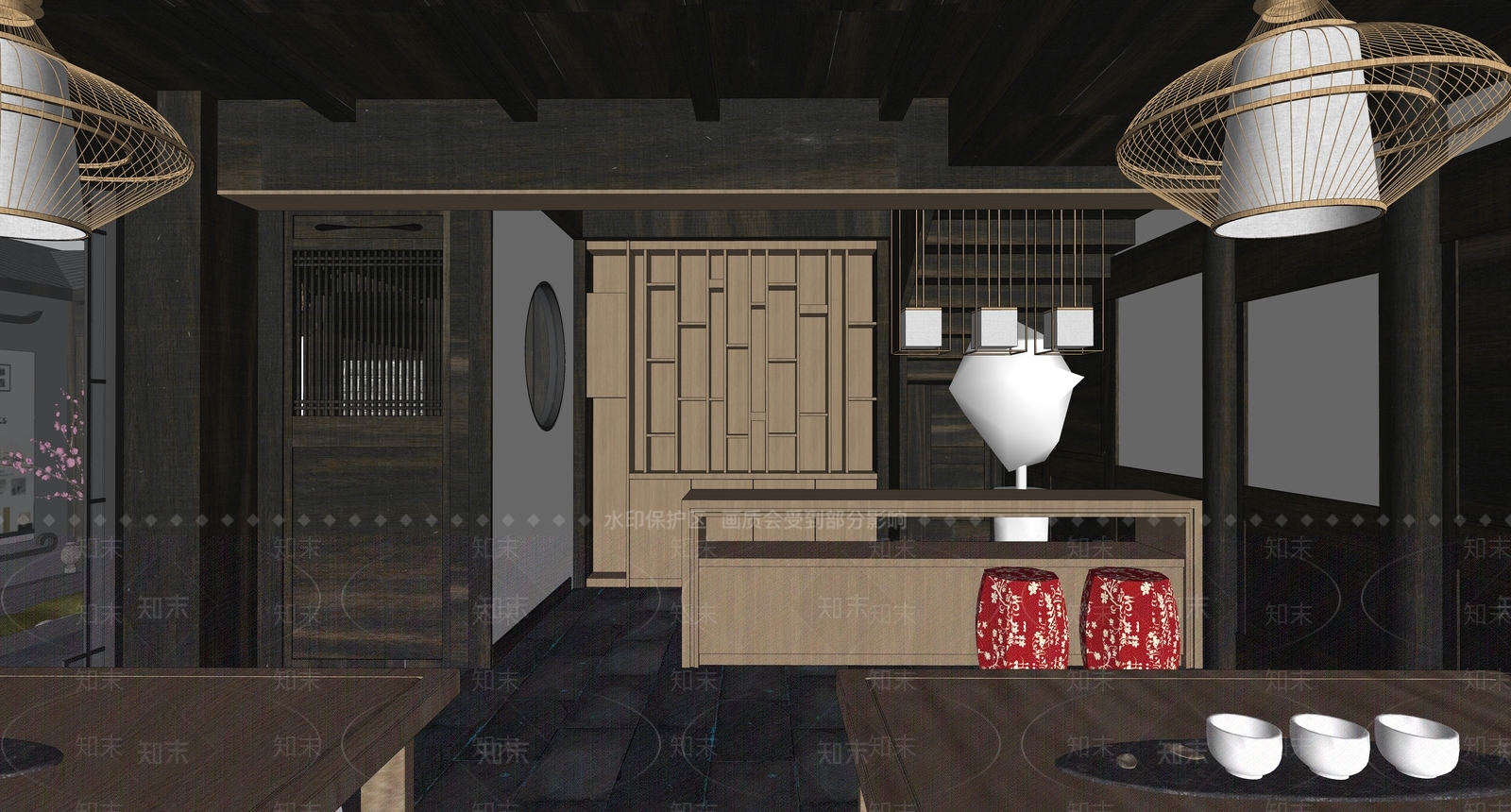 新中式茶馆SU模型下载【ID:1107392914】