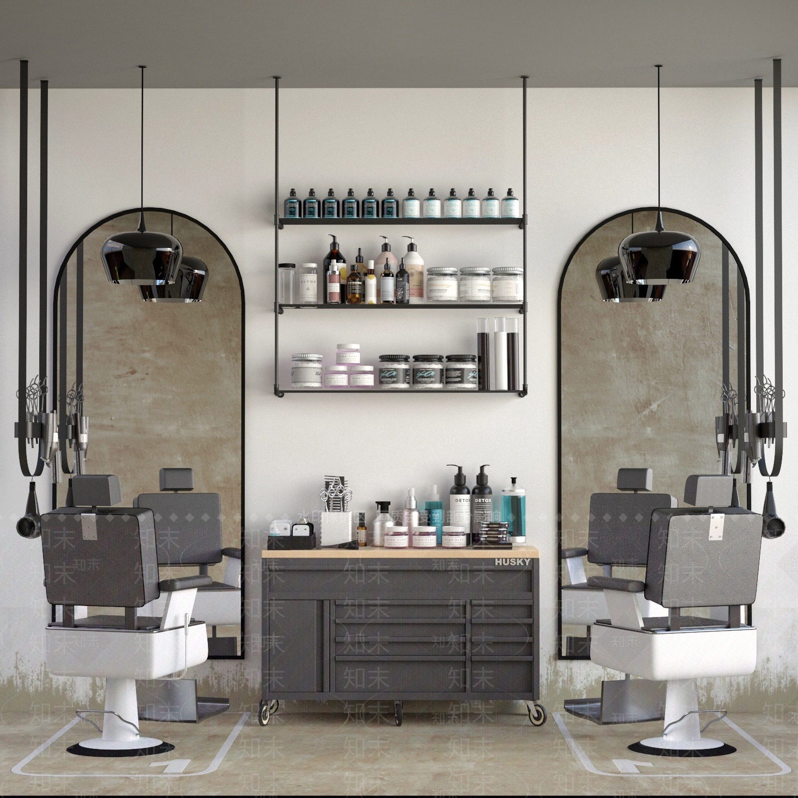 现代理发椅SU模型下载【ID:1107399333】