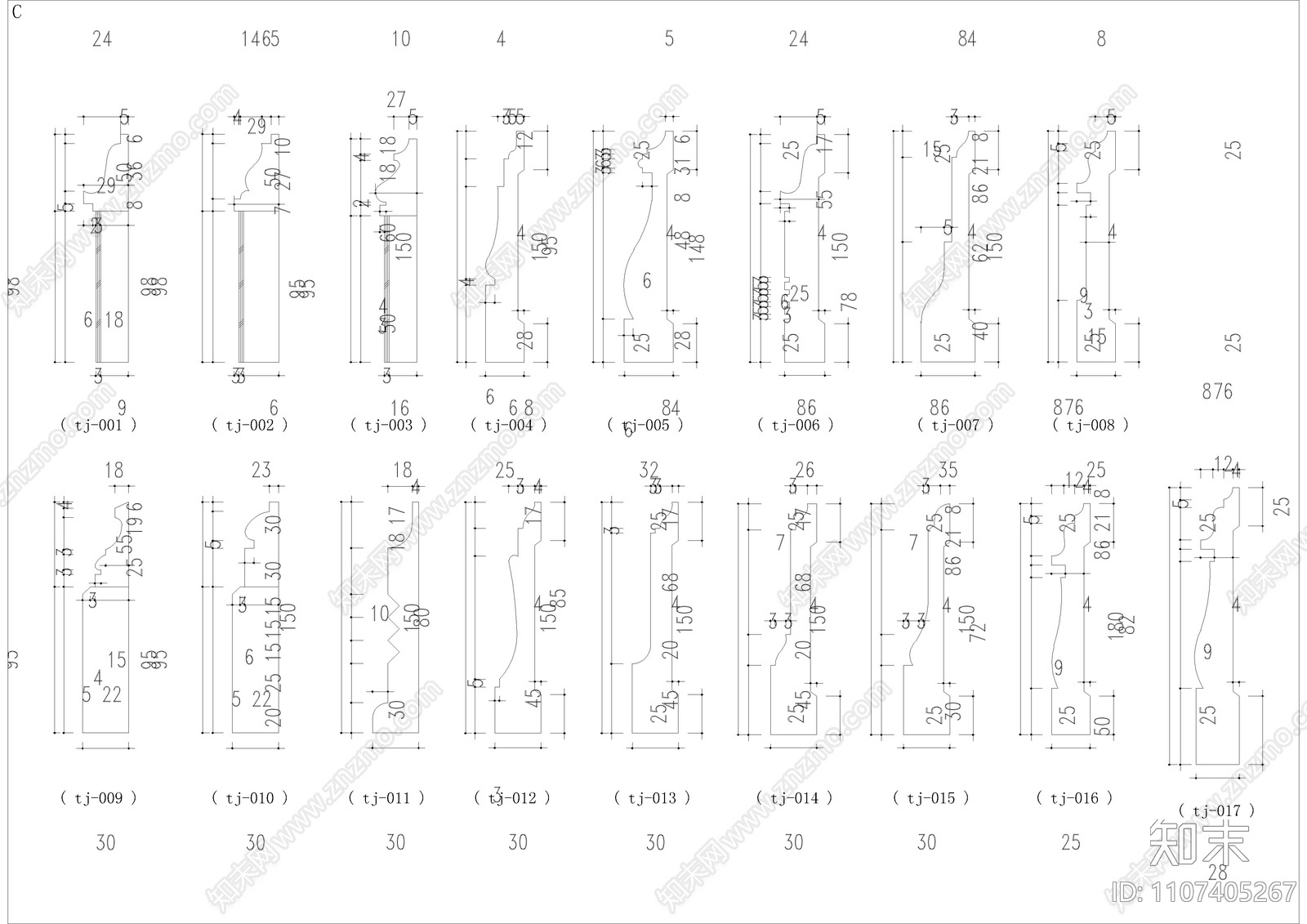家装图块之雕花木线施工图下载【ID:1107405267】