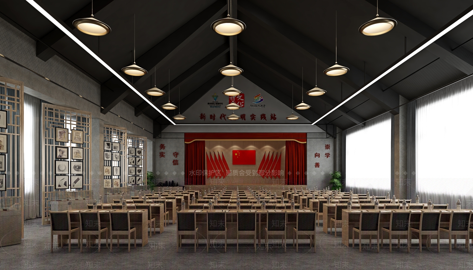 新中式党建会议室3D模型下载【ID:1107412545】