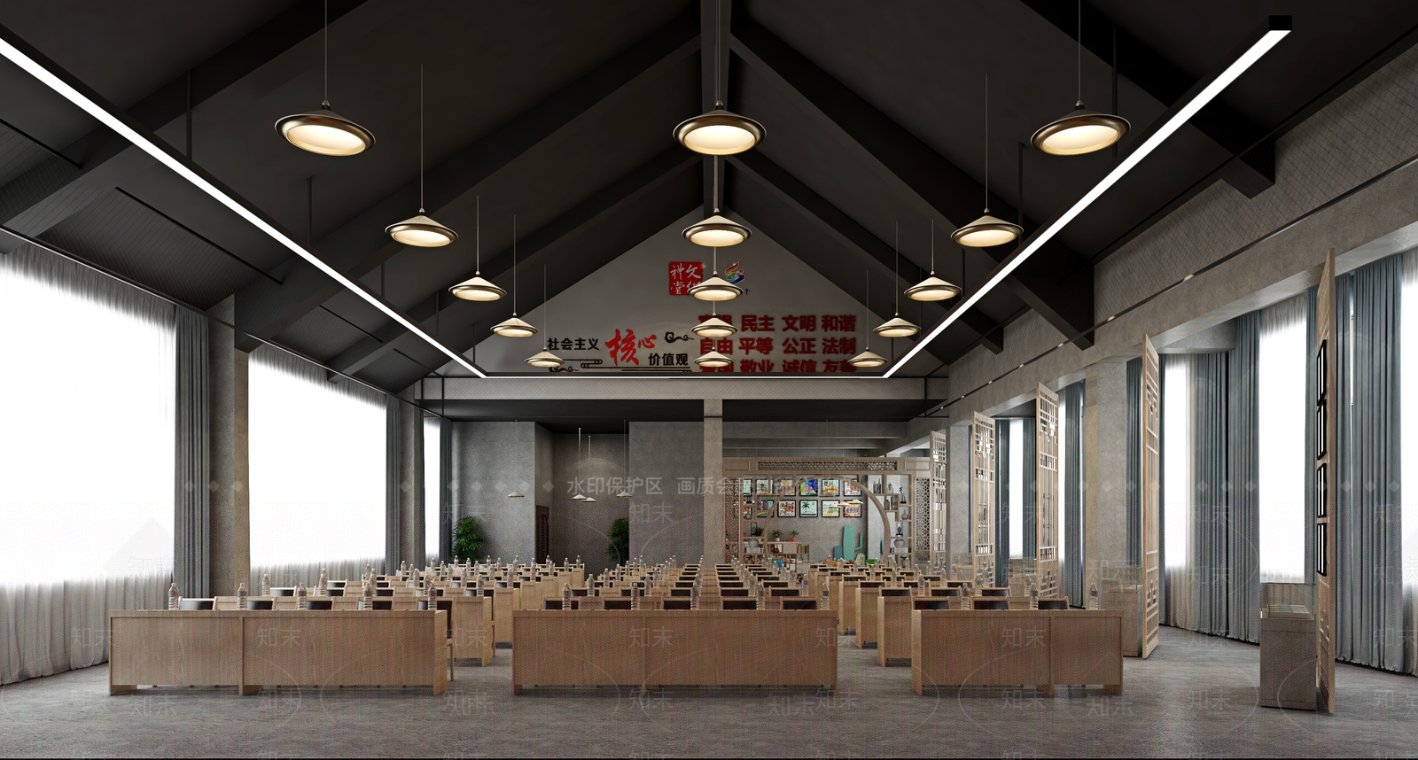 新中式党建会议室3D模型下载【ID:1107412545】