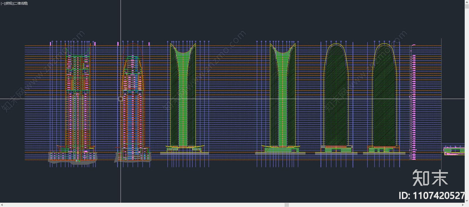 现代简约超高层办公楼cad施工图下载【ID:1107420527】