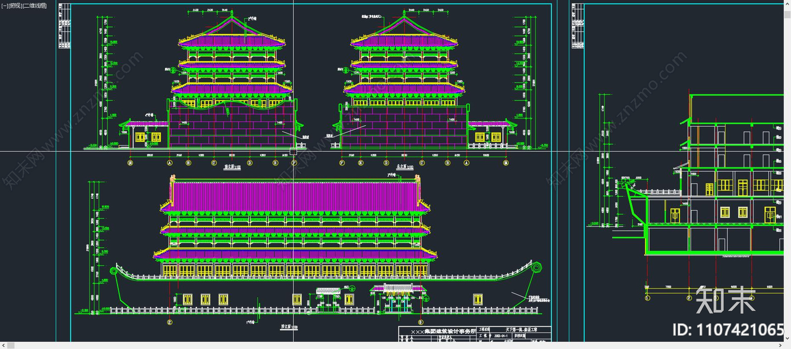 中式船造型仿古饭店建筑方案图cad施工图下载【ID:1107421065】