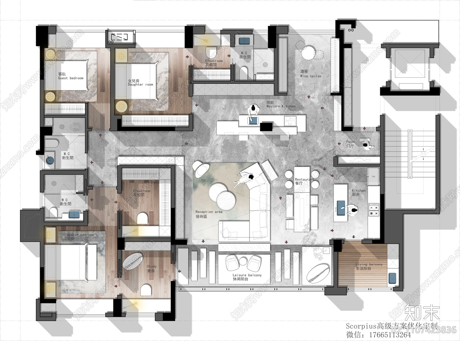 220㎡平层彩屏图cad施工图下载【ID:1107423836】